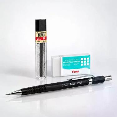Imagem de Kit Lapiseira 0.5mm Grafite 12 Minas Borracha Para Escrever Rascunho A