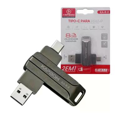 Imagem de Pendrive 8GB KA-R-8 Unidade Flash Tipo-C para USB 3.0 com Dupla Interface e Tecnologia OTG Kapbom