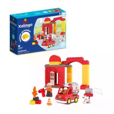 Imagem de Bloco de Montar Grande Bombeiros 35 Peças Brinquedo Infantil Xalingo -