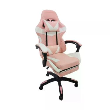 Imagem de Cadeira Gamer Stillus Oficial Apoio Pés Branco-rosa