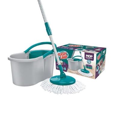 Imagem de Mop FIT Giratório com 2 refis microfibra, balde com 8 litros, MOP5010, Flash Limp - Verde