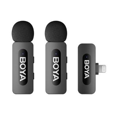 Imagem de BOYA BY-V2 Microfone de lapela sem fios para iPhone iPad, Mini microfone de lapela externo omnidirecional para iPhone Microfone de lapela Lightning para gravação de vídeo Podcast YouTube Live Stream