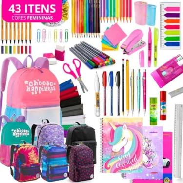 Imagem de Kit Material Escolar Menina Completo Mochila Feminina Escolar Material Estojo Escolar Feminino