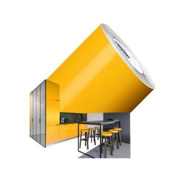 Imagem de Vinil adesivo lavavél cozinha 1Mx50cm Amarelo Ouro Adherent Contact - 