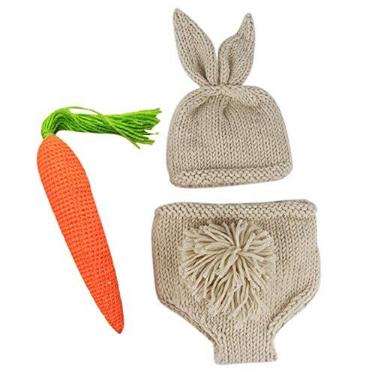 Imagem de IMEKIS Conjunto de roupa de bebê recém-nascido coelhinho da Páscoa, acessório fotográfico, crochê, fralda, cenoura, 1º aniversário, para meninos e meninas, # Chapéu + shorts + cenoura, One Size