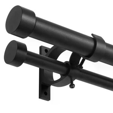 Imagem de Varão de cortina duplo Lwiiom Matte Black 90-180cm ajustável