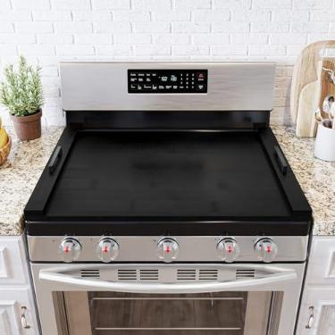 Imagem de SpaceAid Capa de cozinha para fogão com alças, capas superiores para queimadores a gás e fogão elétrico, acessórios de decoração de forno, bandeja de madeira para bancada, bambu preto
