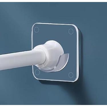 Imagem de Suporte de varão de cortina adesivo, suporte de varão de cortina de tensão transparente, sem perfuração (haste de cortina não incluída) (apenas para hastes de tensão com menos de 2,5 cm de diâmetro em ambas as extremidades) (pacote com 4)