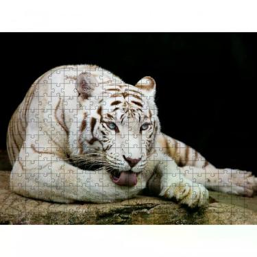 Imagem de Quebra-cabeça Tigre Branco Inclusivo 300 Peças em MDF para Memória e Concentração com Relaxamento Branco Coleção Tea