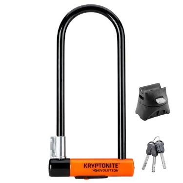 Imagem de Kryptonite Evolution Long Shackle Bike U-Lock, segurança anti-roubo, manilha de aço de 14 mm com suporte de montagem e chaves, alta segurança para bicicletas, scooters, preto