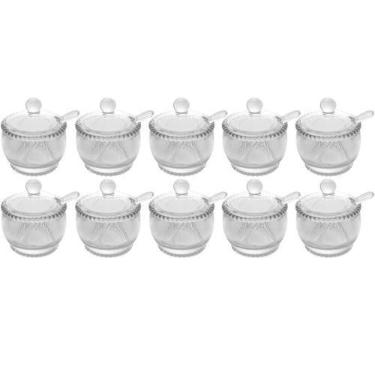 Imagem de 10 Açucareiros Vidro Cristal para Hotéis Colher 200ml Wolff Pearl Port