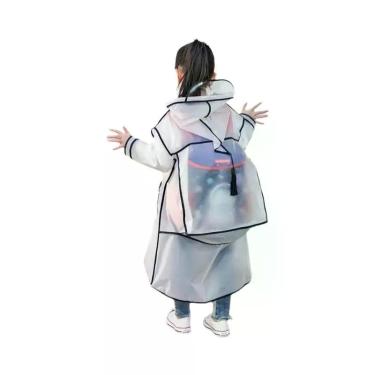 Imagem de Capa De Chuva Transparente Impermeável Em EVA Para Crianças Com Mochil