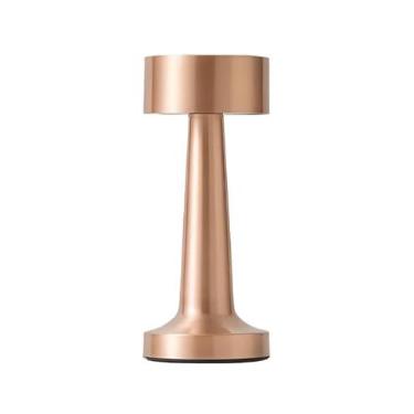 Imagem de Luminária Abajur de Mesa Moderna, Pequena 9x21cm, Cromada sem Fio com Controle de Toque e Dimmer (Rosê)