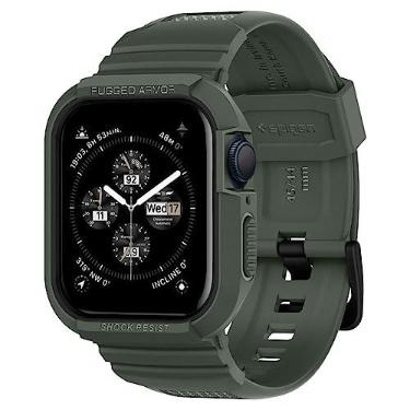 Imagem de Spigen Rugged Armor Pro para Apple Watch Capa com Pulseira Series SE3/9/8/SE2/7/6/SE/5/4 45mm/44mm Proteção TPU com Pulseira - Verde Militar