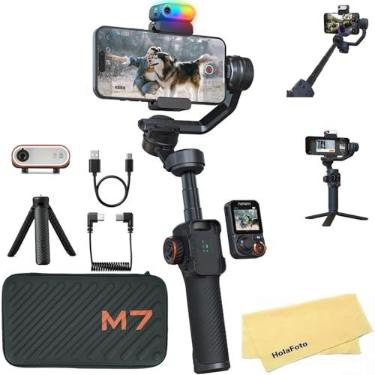 Imagem de hohem Estabilizador gimbal iSteady M7 para smartphone iPhone Android, gimbal de telefone com rastreamento de IA, luz de preenchimento, controle remoto removível de tela sensível ao toque de 1,4