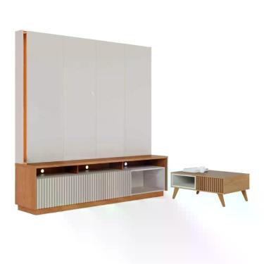 Imagem de Sala De Estar Mesa Com Estante Reno Off White Matte Freijo