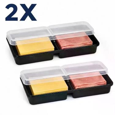 Imagem de Porta frios kit 2 duplo organizador geladeira tampa pote alimentos pre