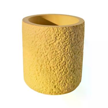 Imagem de Vaso Decorativo Texturizado M Artesanal 10,5cm Em Cimento Amarelo