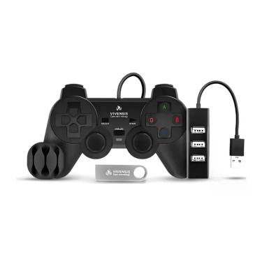 Imagem de Kit Gamer Vivensis Vx10 Controle USB + Hub 4 Portas + Pendrive 8GB com 30 Jogos Preto