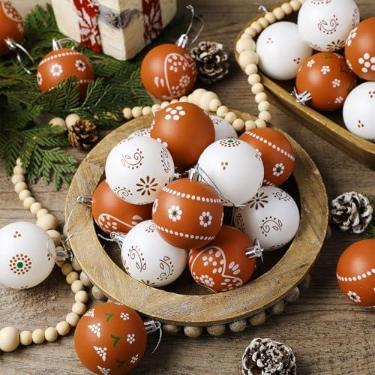 Imagem de Gejoy 30 peças de enfeites de Natal mexicanos Cielito lindo decoração de festa 6 cm Platos de Barro Mexicanos bolas de árvore terracota Talavera decoração de Natal vintage ornamentos mexicanos para