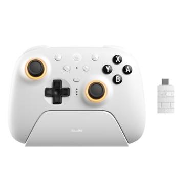 Imagem de 8Bitdo Controle Bluetooth Ultimate 2 para Switch/Switch 2, Windows e PC, controle TMR Joysticks Switch Pro, efeito Hall, acionadores táteis, vibração, controle de movimento, anel de fogo RGB – Branco
