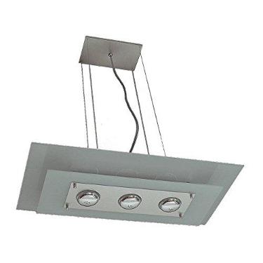 Imagem de Pendente Retangular Ref 141 Escovado Cromado Branco Soquete E27 3 Lampada (30 X 60 X 14 cm) Bivolt Fabricado em aluminio/vidro Pantoja&Carmona