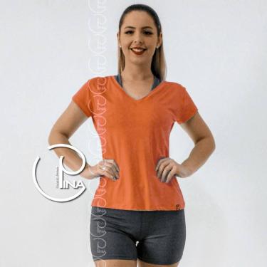 Imagem de Blusa Academia Ginástica Gola V em Visco PINA, GG, Laranja