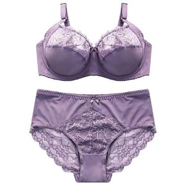 Imagem de Conjunto de sutiã de Renda, Cintura Alta Ajustável 3/4 Copo Bonito Arco Underwire Conjunto de Roupa Interior de sutiã para Casa (42D)