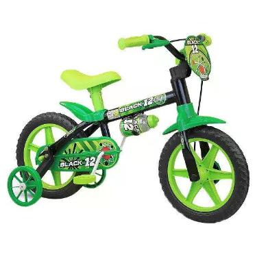 Imagem de Bicicleta Infantil Aro 12 Nathor Black com rodinhas e garrafinha 2 a 4