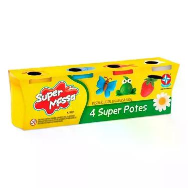 Imagem de Massa de Modelar Super Massa 4 Super Potes com 4 Potes Infantil Rosa e Azul Estrela