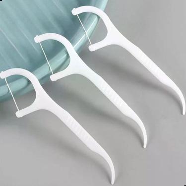 Imagem de Kit Haste com Fio Flosser Portátil para Higiene Bucal Completa Plástico Atóxico e Fio de Nylon 30 Unidades