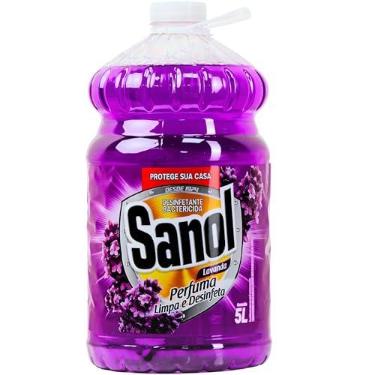 Imagem de Sanol Desinfetante Líquido Para Uso Geral Lavanda 5 Litros Roxo | Para pisos, azulejos, bancadas, louças sanitárias, ralos e lixeiras, combate maus odores e rende em grandes áreas