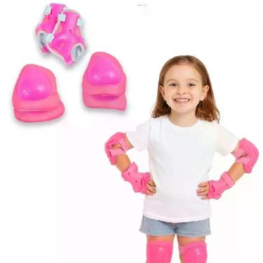 Imagem de Kit Proteção Infantil Joelheira Cotoveleira Protetor Pulso 6 Peças Rosa para Skate Patins Bike Yeet