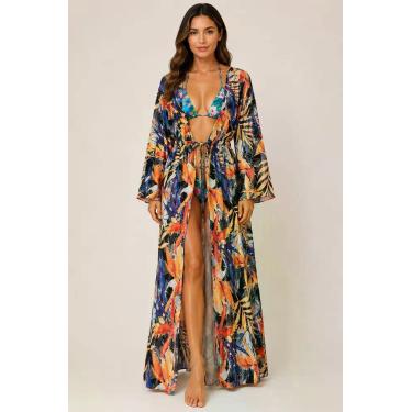 Imagem de Saída De Praia / Kimono Longo Com Manga - Corpo Dourado Moda Praia, Ci