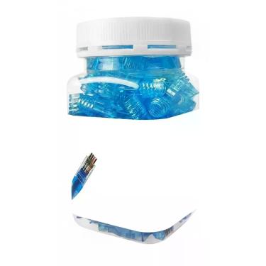Imagem de Pote 50 Capas Snap In Azul + 50 Conector Ez Crimp Rj45 Cat5e - Congrat