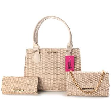 Imagem de Bolsa Feminina Grande Executiva De Ombro + Bolsa Festa Tiracolo Corrente Clutch + Mochila Feminina + Carteira Bella Rosa (Marfim)