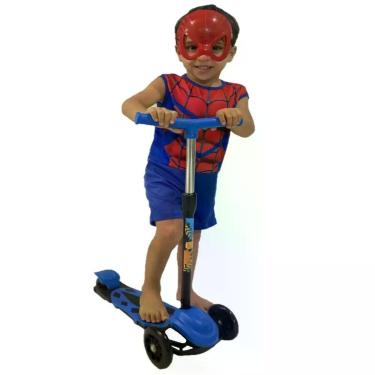 Imagem de Patinete Reforçado DM Toys 3 Rodas + Fantasia Homem Aranha
