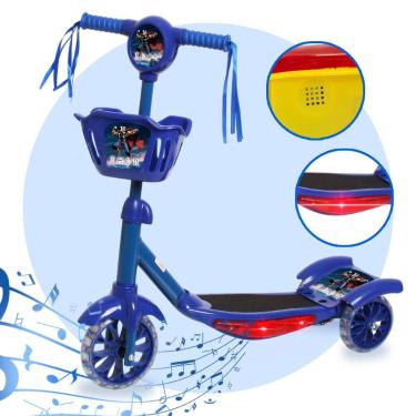 Imagem de Patinete Infantil Azul 3 Rodas LED Som Personagem Menino - Toys 2U