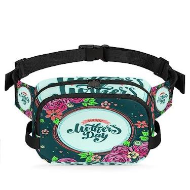 Imagem de Pochete Happy Mothers' Day para homens e mulheres florescendo rosa moda bolsa transversal à prova d'água bolsa de cintura para viajar, acampamento, ciclismo, corrida atividades ao