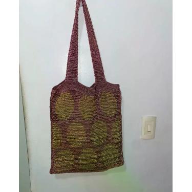 Imagem de Ecobag de Croche com Decorações em Circulo Tamanho Médio Cores Goiaba 