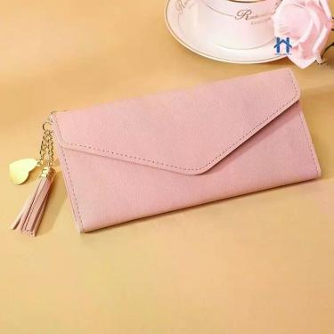 Imagem de Bolsa Carteira Feminina Grande Porta Cartões de Couro Colorido - oem, 