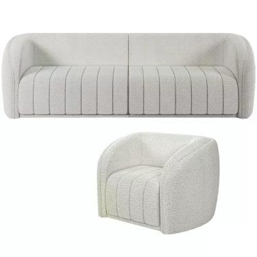 Imagem de Kit Sofá 4 Lugares Para Sala 292cm com 01 Poltrona Lazio M03 Bouclê Br