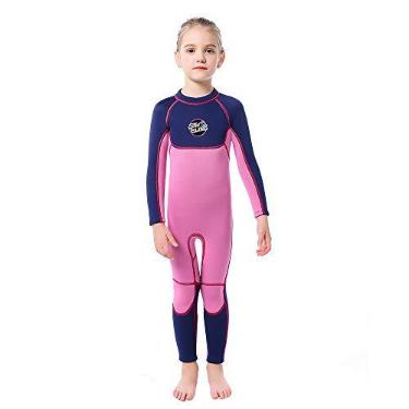 Imagem de ILAVSUN Roupa de mergulho infantil para meninas - 3 mm neoprene térmica corpo inteiro roupas molhadas manga longa roupa de banho manter quente zíper nas costas para mergulho mergulho, mergulho, nadar, pesca, surf, esportes aquáticos GG