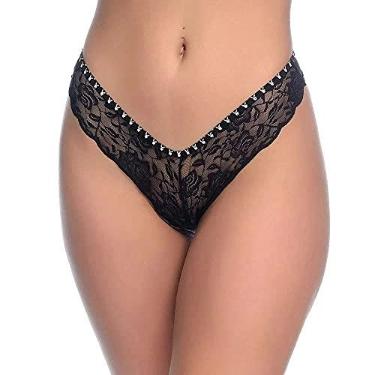Imagem de PATITEX LINGERIE - Calcinha Fio Dental Em Renda Playboy Tamanho Único Preto REF:267