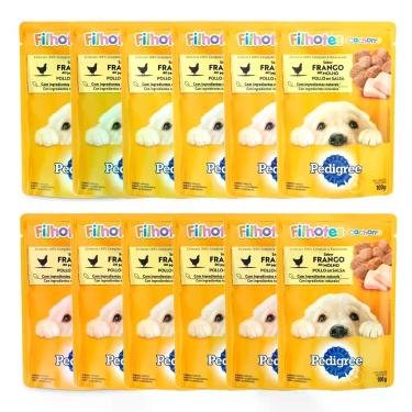 Imagem de Kit 12 Ração Úmida para Cachorro Pedigree Filhote Sabor Frango ao Molh