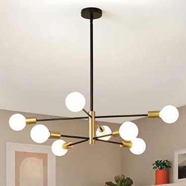 Imagem de KUCICO Lustres modernos Sputnik, lustre de 8 lâmpadas de meados do século, luminária industrial preto e dourado para sala de jantar, ilha da cozinha, sala de estar, quarto, fazenda (lâmpada não incluída)