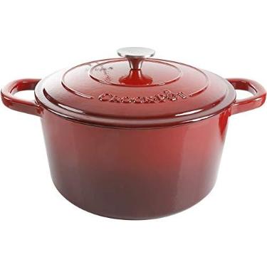 Imagem de Crock-Pot Forno holandês artesanal redondo esmaltado de ferro fundido, 7 quartos, vermelho escarlate