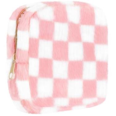 Imagem de CekPo Bolsa de armazenamento de guardanapo higiênico, bolsa de período com zíper, bolsa de almofada menstrual portátil quadriculada, forros de calcinha, bolsa de armazenamento de tampão para mulheres