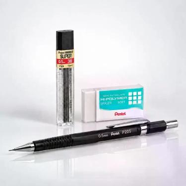 Imagem de Kit Lapiseira 0.5mm Grafite 12 Minas Borracha Para Escrever Rascunho A