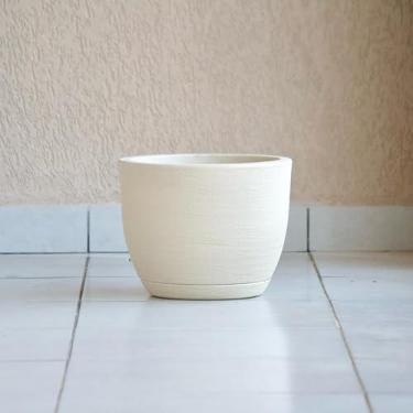 Imagem de Vaso de Planta Decoração Flores Bojo Redondo 27x34 Textura Grafiato com Prato em Polietileno (Bege)
